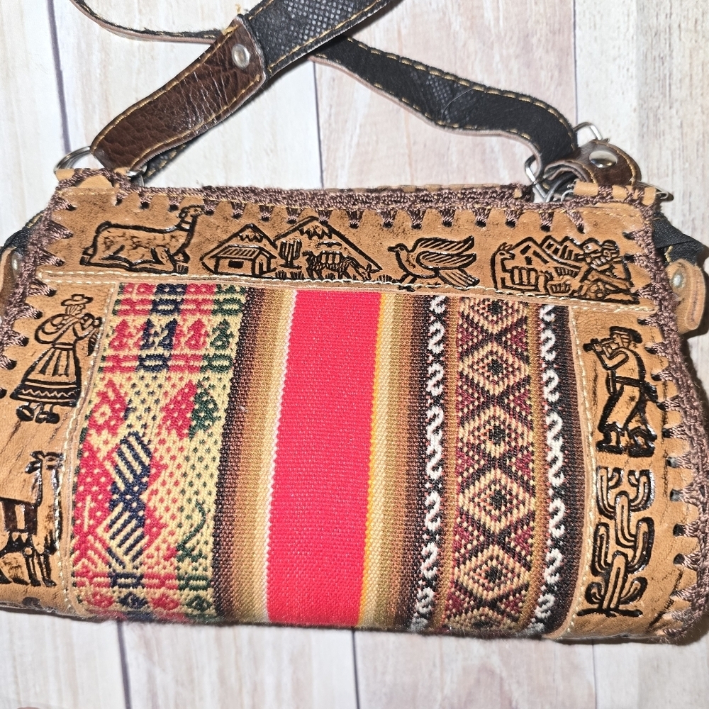 Artisan Brownleather And Red Patterned Women's Ba… - image 3